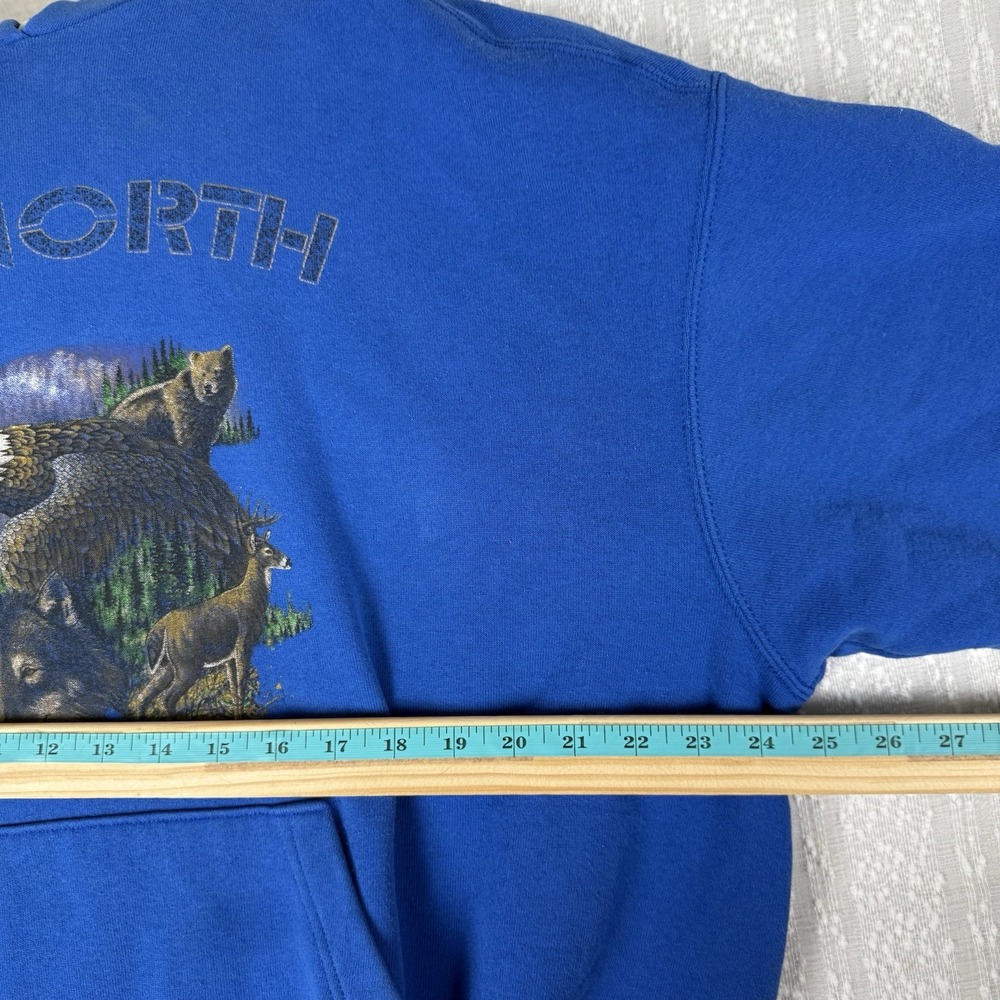 Vintage Fruit of the Loom Mens Wildlife Graphic Hoodie Size 2XL Blue Y2K Outdoor - Picture 7 of 16